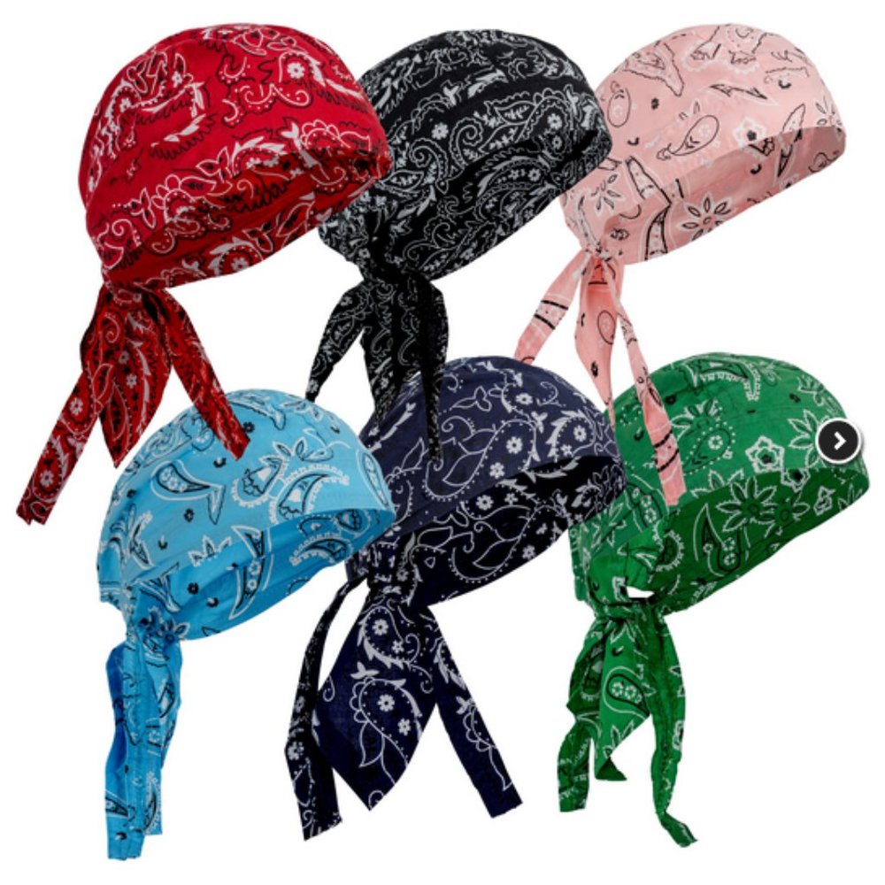 Set of 6 Assorted Designs Skull Caps Paisley Bandanna Biker Skull Hat Caps